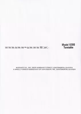 Kaufen Bedienungsanleitung-Operating Instructions Für Marantz 6300 In Deutsch • 11€