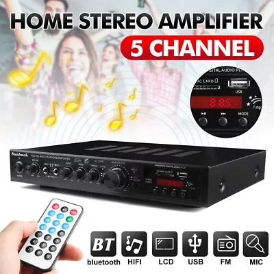 Kaufen HiFi Verstärker Stereo Amplifier 5 Kanal Digital FM USB Bluetooth Vollverstärker • 72.99€