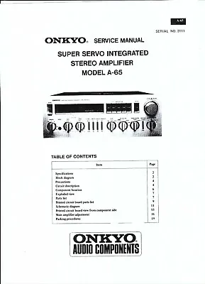 Kaufen Onkyo Service Manual  Für Model A-65 Copy • 13.50€