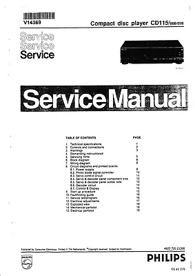 Kaufen Service Manual-Anleitung Für Philips CD 115  • 10.50€