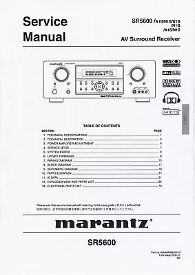 Kaufen Service Manual-Anleitung Für Marantz SR-5600  • 15€