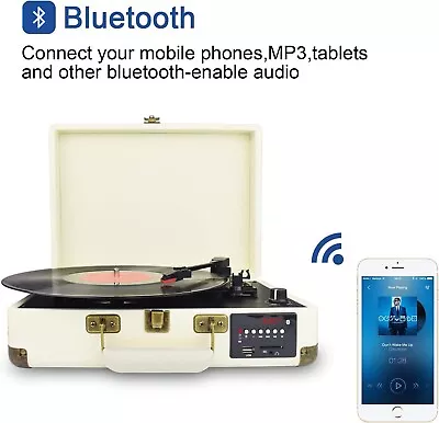 Kaufen DIGITNOW! Bluetooth Schallplattenspieler Riemenantrieb 3-Gang Plattenspieler Weiß Retro • 50.56€