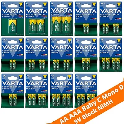 Kaufen Varta Akkus AAA AA Baby C Mono D 9V Block 250 - 2600mAh NiMH 1,2 V 8,4V Blister • 139.99€