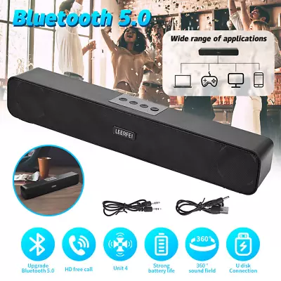 Kaufen Bluetooth 5.0 Wireless TV Soundbar Speaker 3D Sound Bar Home Subwoofer Black • 18.20€
