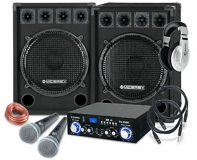 Kaufen PA Anlage DJ Karaoke Musik Lautsprecher Boxen Bluetooth Endstufe Mikro Set 1600W • 323.50€