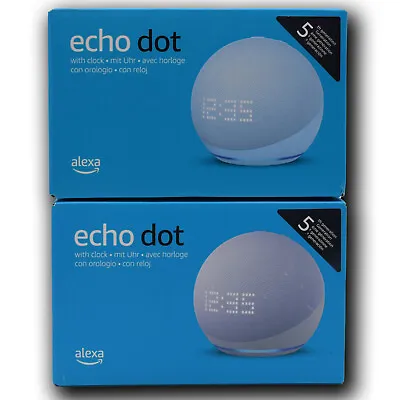 Kaufen Amazon Alexa Echo Dot 5. Gen Smart Lautsprecher Mit Uhr - NEU - Weiß - Graublau • 49€