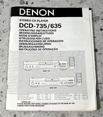 Kaufen Denon DCD-735 DCD-635 CD-Player Besitzerhandbuch • 12.18€
