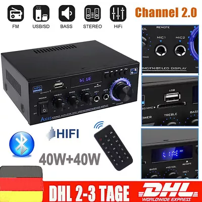 Kaufen Bluetooth Mini Verstärker HiFi Power Audio Stereo Bass AMP USB MP3 FM Auto • 33.99€