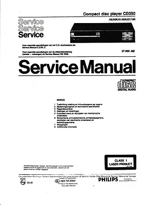 Kaufen Service Manual-Anleitung In Dutch Für Philips CD 350  • 13€