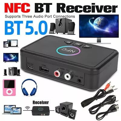 Kaufen NFC Bluetooth 5.0 Adapter Stereo Sender Empfänger 3.5mm AUX RCA Transmitter LED • 14.99€