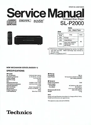 Kaufen Technics Service Manual Für SL-P 2000  Copy • 11€