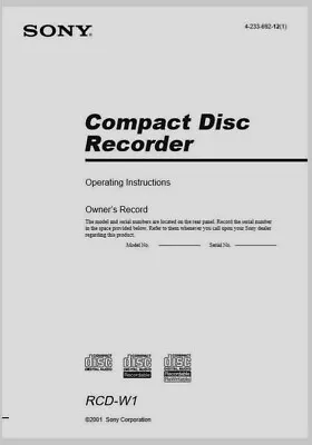 Kaufen Sony RCD W1 Compact Disc CD Recorder Bedienungsanleitung BENUTZERHANDBUCH  • 8.11€