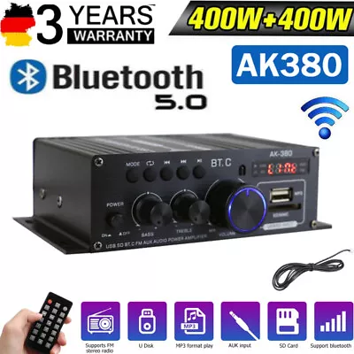 Kaufen 800W HiFi Mini Verstärker Bluetooth Stereo Vollverstärker Auto FM Bass AUX MP3 • 23.99€