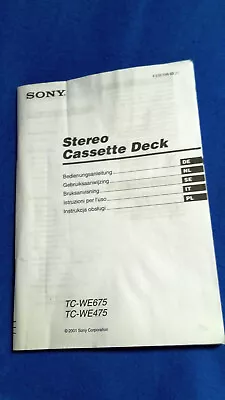 Kaufen SONY Original Bedienungsanleitung Stereo Cassette Deck TC-WE 675/475 • 9.90€