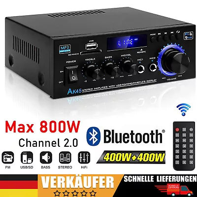 Kaufen 800W Bluetooth Mini Verstärker HiFi Power Audio Stereo Bass AMP USB MP3 FM Auto • 33.99€