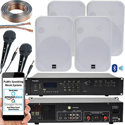Kaufen 400W Bluetooth Soundsystem 4x Weiße Wandlautsprecher Schulhalle Sprach- & Musik-Kit • 368.36€