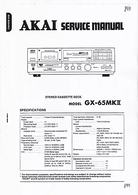 Kaufen Service Manual-Anleitung Für Akai GX-65 MK2 • 11€