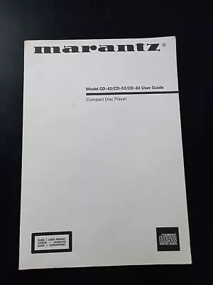 Kaufen Istruzioni / Manuale Originale Marantz Cd-43/ Cd-53/ Cd-63 Lettore Cd • 29.90€