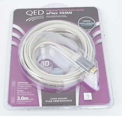 Kaufen QED Performance EFlex HDMI Weiß NEU HDMI High Speed 3D 3,0 M UVP War € 48,50 • 33.14€