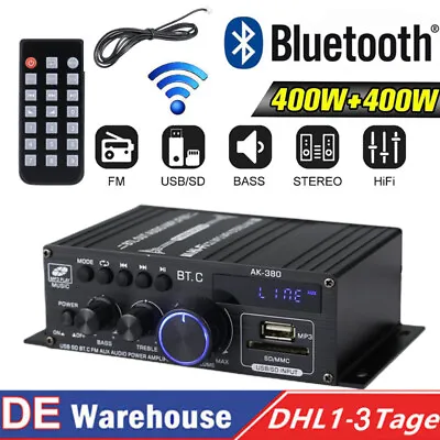 Kaufen 800W Bluetooth Mini Verstärker HiFi Power Audio Stereo Bass AMP USB MP3 FM Auto • 19.99€