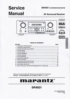 Kaufen Service Manual-Anleitung Für Marantz SR-4001  • 15€