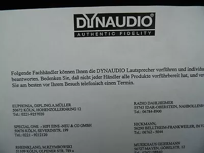 Kaufen Dynaudio FachhÄndlerliste Aus Dem Jahre 1997 • 7.92€