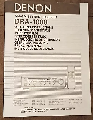 Kaufen Bedienungsanleitung Für Receiver DENON DRA-1000 In Deutsch, GB, FR, NL, SWE, ES • 9.55€