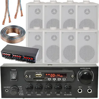 Kaufen Bluetooth Wand Lautsprecher Kit 4 Zonen Stereo Amp & 8x Weiße Wand Hintergrund Musik • 290.48€