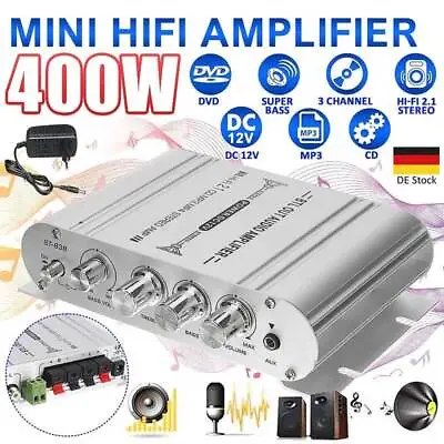 Kaufen 400W Aluminum Hifi Verstärker Stereo 2.1 Kanal Endstufe Auto Amplifier MP3 DVD • 17.99€