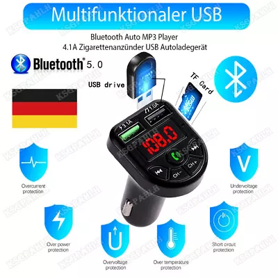 Kaufen FM Transmitter Auto Bluetooth Kfz Radio Adapter Mit Dual USB Ladegerät Für Handy • 10.59€