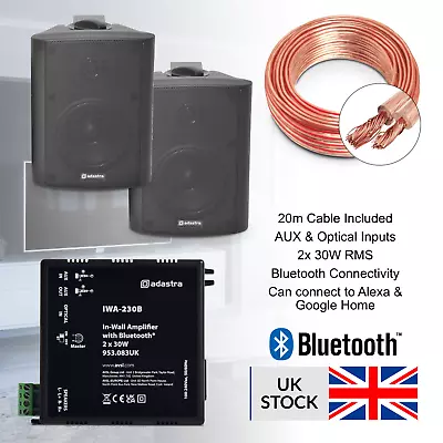 Kaufen Adastra Bluetooth Musiksystem + 2-Wege Stereo Wandlautsprecher, Schwarz (Paar) • 116.27€