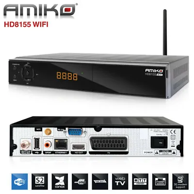 Kaufen AMIKO 8155 Wifi Wlan Sat Receiver Mit Hdmi Und Scart Kartenleser ASTRA 19.2  • 79.90€