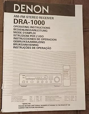 Kaufen Bedienungsanleitung Für Receiver DENON DRA-1000 In Deutsch, GB, FR, NL, SWE, ES • 10.89€