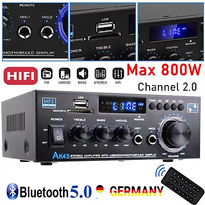 Kaufen 800W Digital Verstärker Bluetooth USB Stereo Power Amplifier HiFi Audio MP3 FM • 33.99€
