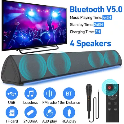 Kaufen 40W TV Soundbar Bluetooth 5.0 Lautsprecher Stereo Subwoofer Heimkino System FM • 47.99€