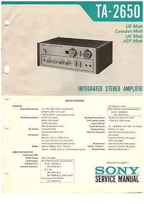 Kaufen Original SONY TA-2650 Service Manual • 10€