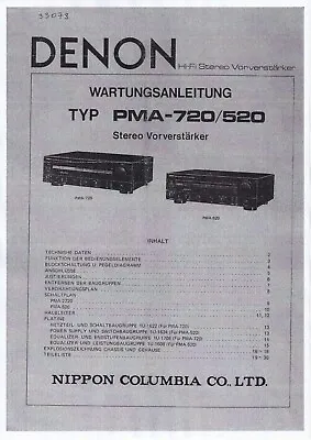 Kaufen Service Manual-Anleitung Für Denon PMA-720, PMA-520  • 12€