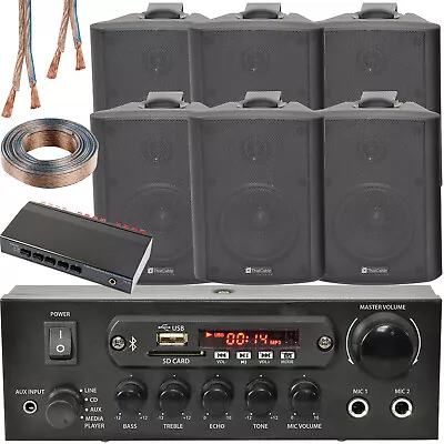 Kaufen 3 Zonen Bluetooth Lautsprecher Kit 6x 70W Schwarz Wandmontage Home Bar Stereo Verstärker • 308.97€