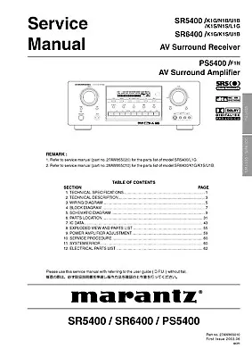 Kaufen Service Manual-Anleitung Für Marantz PS-5400,SR-5400,SR-6400  • 15€