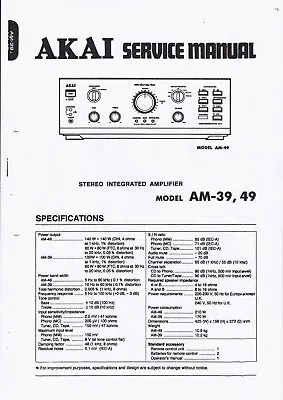 Kaufen Service Manual-Anleitung Für Akai AM-39, AM-49  • 10€