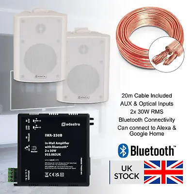 Kaufen Adastra Bluetooth Musiksystem + 2-Wege Stereo Wandlautsprecher, Weiß (Paar) • 116.79€