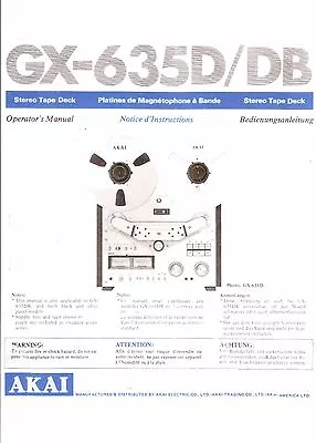 Kaufen Akai  Bedienungsanleitung User Manual Owners Manual  Für GX-635 D/DB  Copy • 12.30€