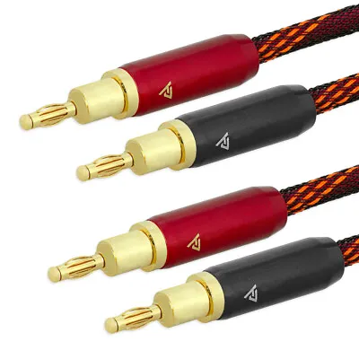 Kaufen Bananenstecker Kabel 2x2 Stecker Audio Hifi High End 4-fach Vergoldet 12AWG 16mm • 69.99€