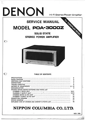 Kaufen Service Manual-Anleitung Für Denon POA-3000 Z  • 13€