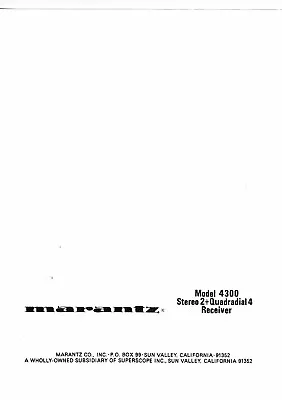 Kaufen Marantz User Manual Handbook Bedienungsanleitung Für Model 4300 Englisch Copy • 11€