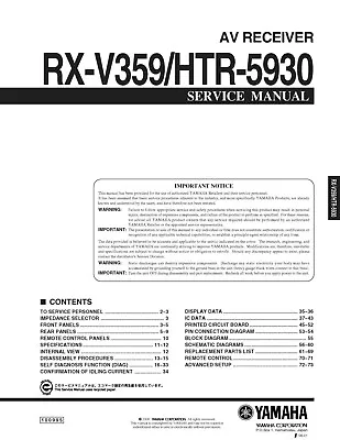 Kaufen Service Manual-Anleitung Für Yamaha RX-V359, HTR-5930  • 14€