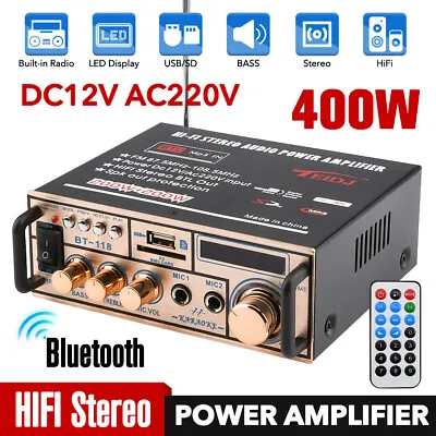 Kaufen 400W Bluetooth Mini Verstärker HiFi Power Audio Stereo Bass AMP USB MP3 FM Auto • 29.89€