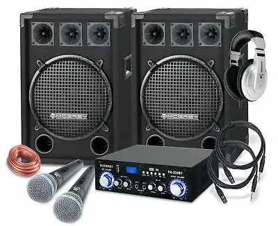 Kaufen PA Anlage Karaoke Sound Lautsprecher Boxen Verstärker Mikrofon Kabel Set 1200W • 259.80€