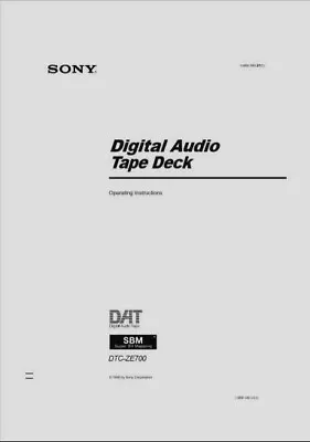 Kaufen Sony DTC-ZE700 - DAT Digital Audio Banddeck - Anleitung - BENUTZERHANDBUCH • 9.48€