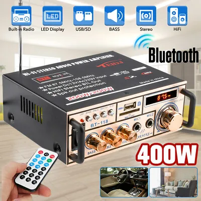 Kaufen 400W Bluetooth Mini Verstärker HiFi Power Audio Stereo Bass AMP USB FM Auto 220V • 29.89€